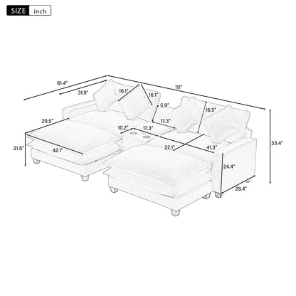 Light Blue Sectional Sofa with Ottoman