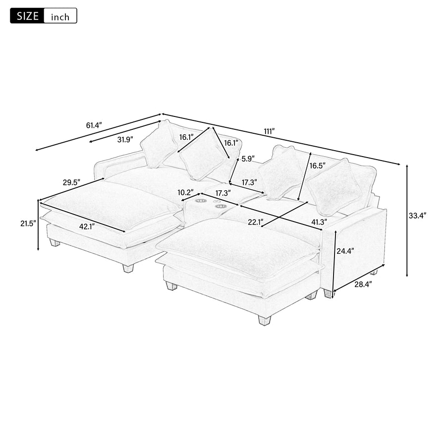 Light Blue Sectional Sofa with Ottoman