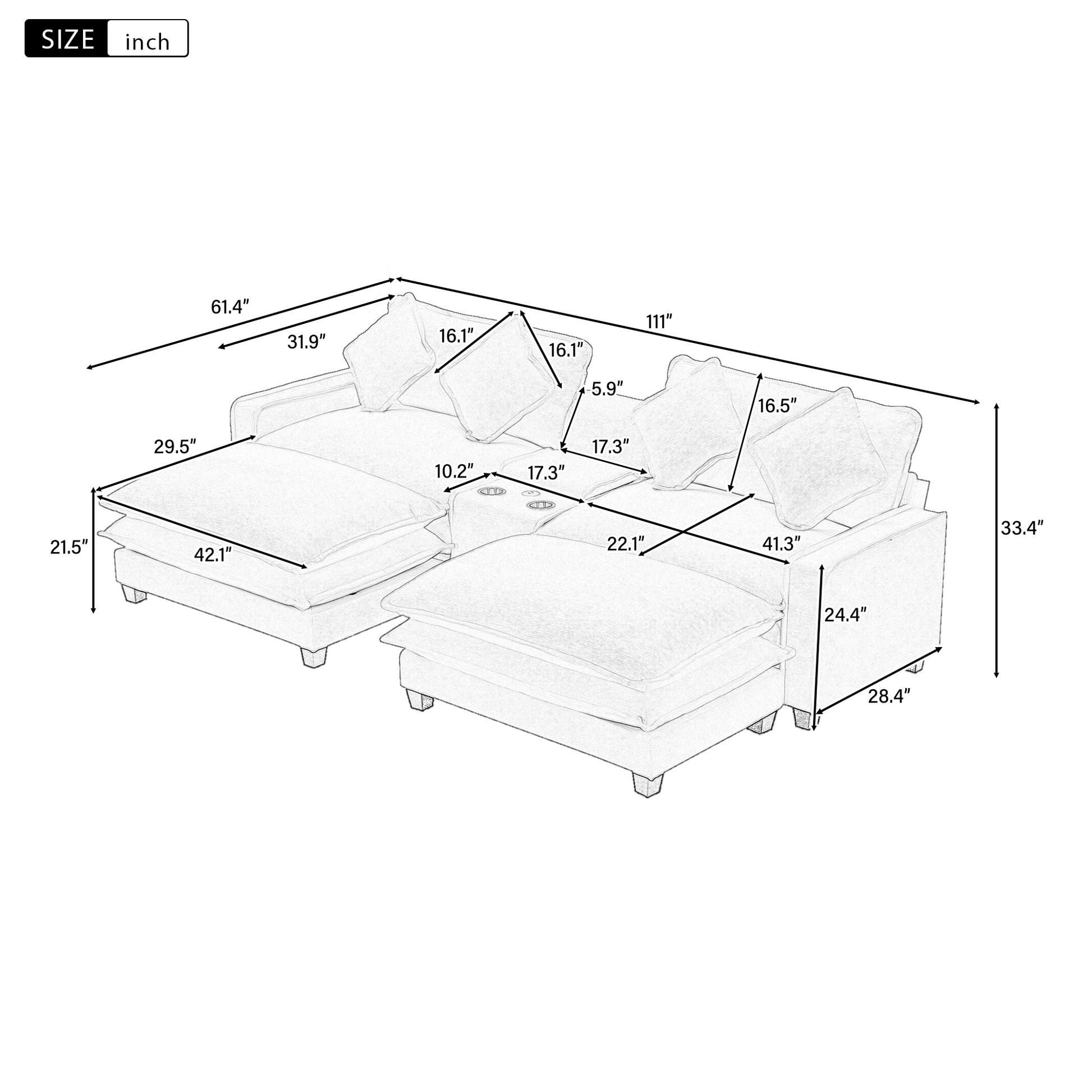 Gray Sectional Sofa with Ottoman
