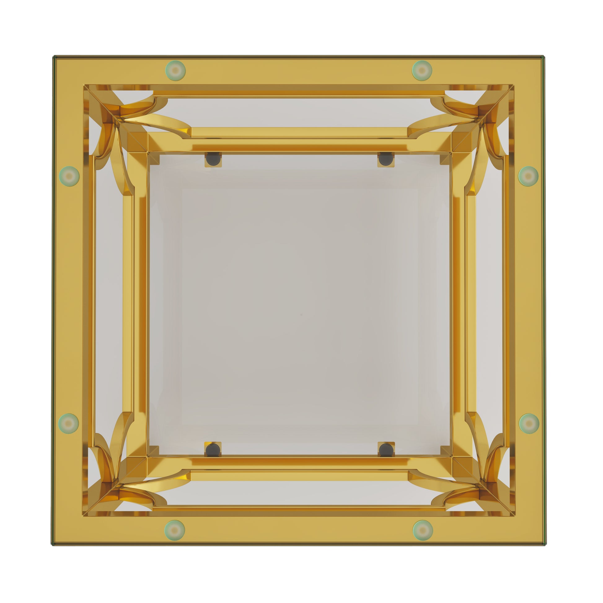 Transparent tampered glass golden metal leg square side table