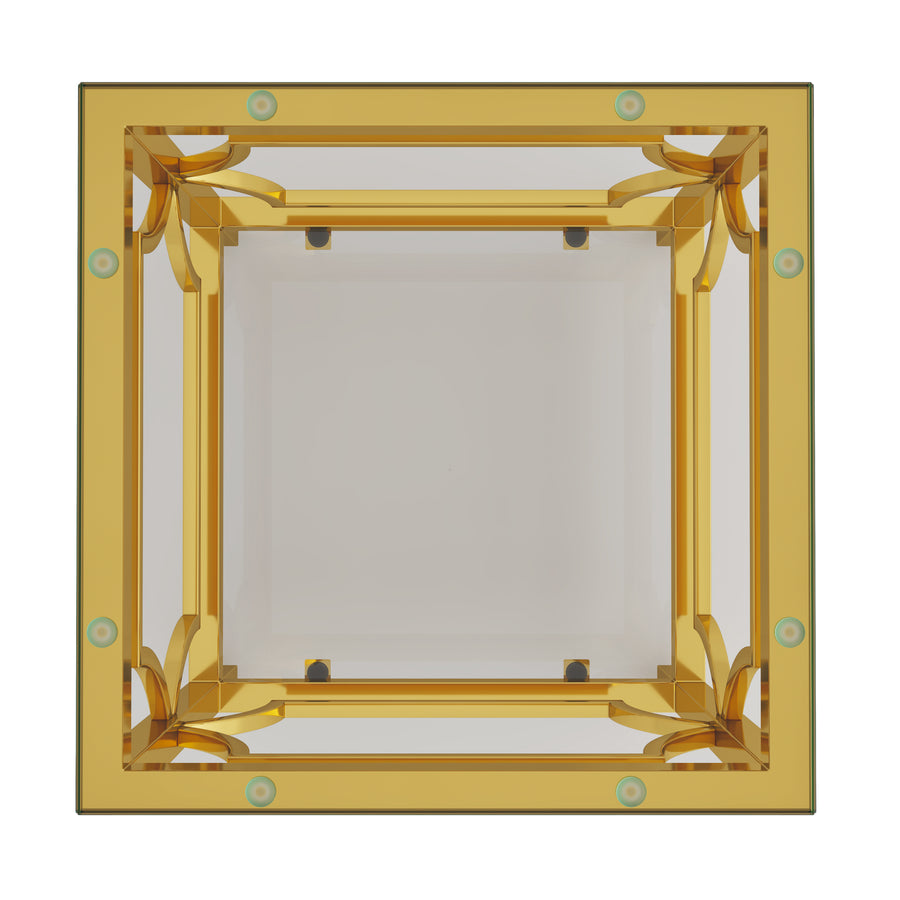 Transparent tampered glass golden metal leg square side table