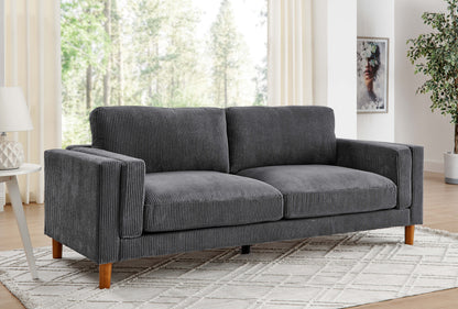 Corduroy Upholstered Square Arm Sofa with Wooden Legs