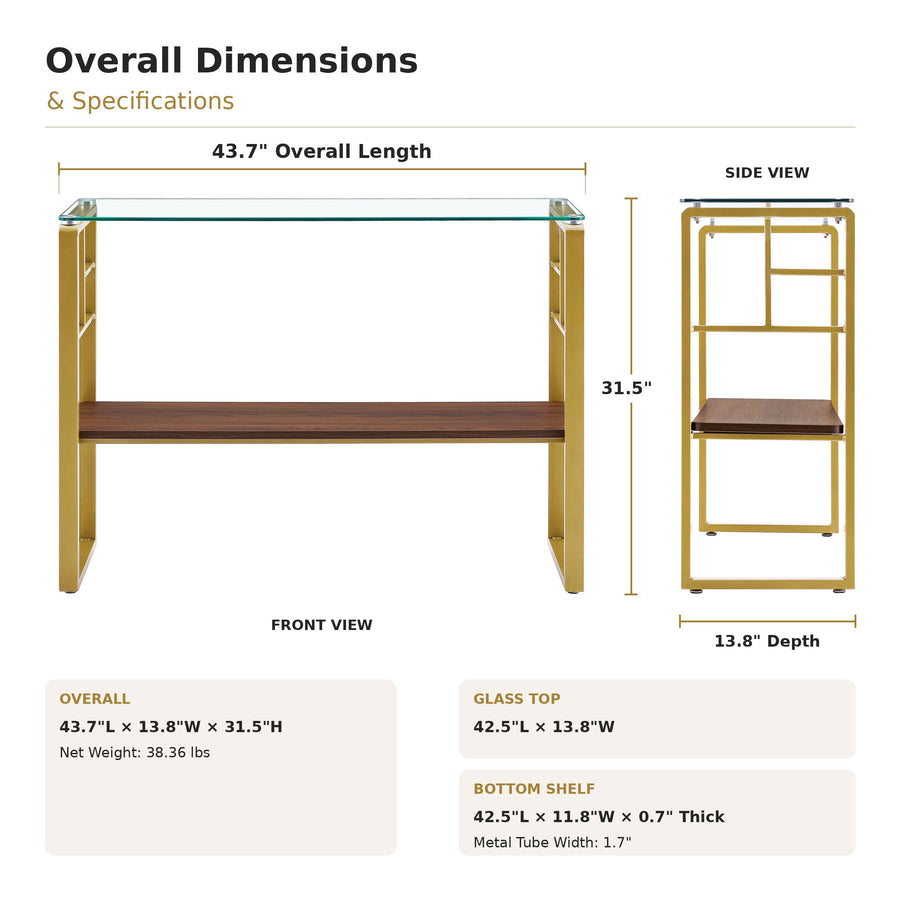 side table with metal frame and glass top