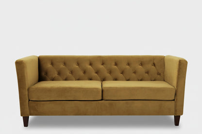 Button Tufted Velvet 3-Seater Sofa Mustard Yellow