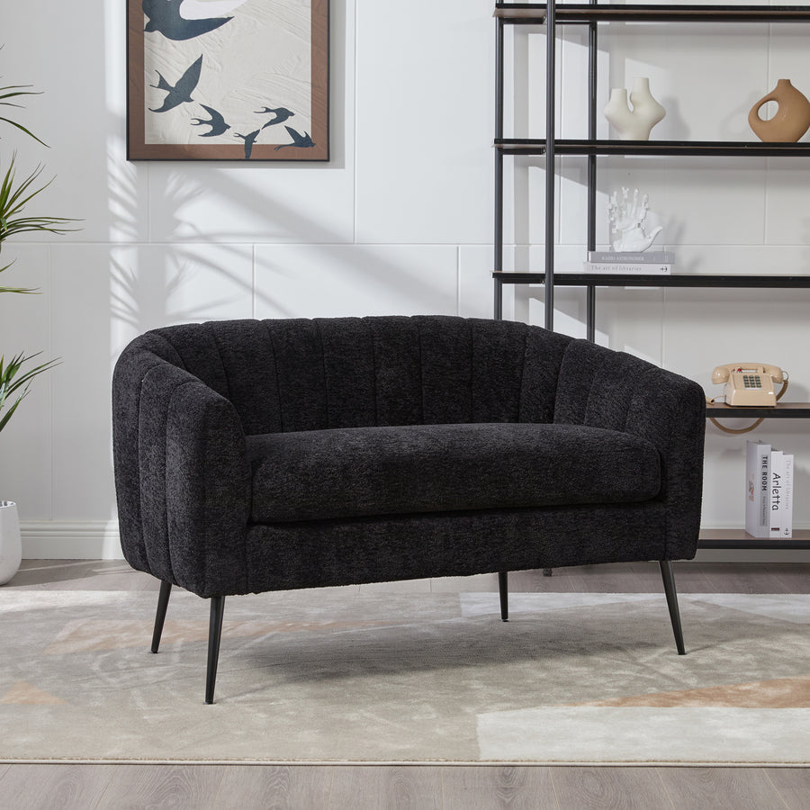 Pash Chenille Black Love Seats with wooden leg