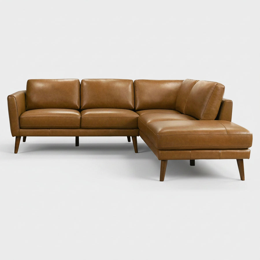Tan Leather Sectional Sofa with Right Facing Chaise