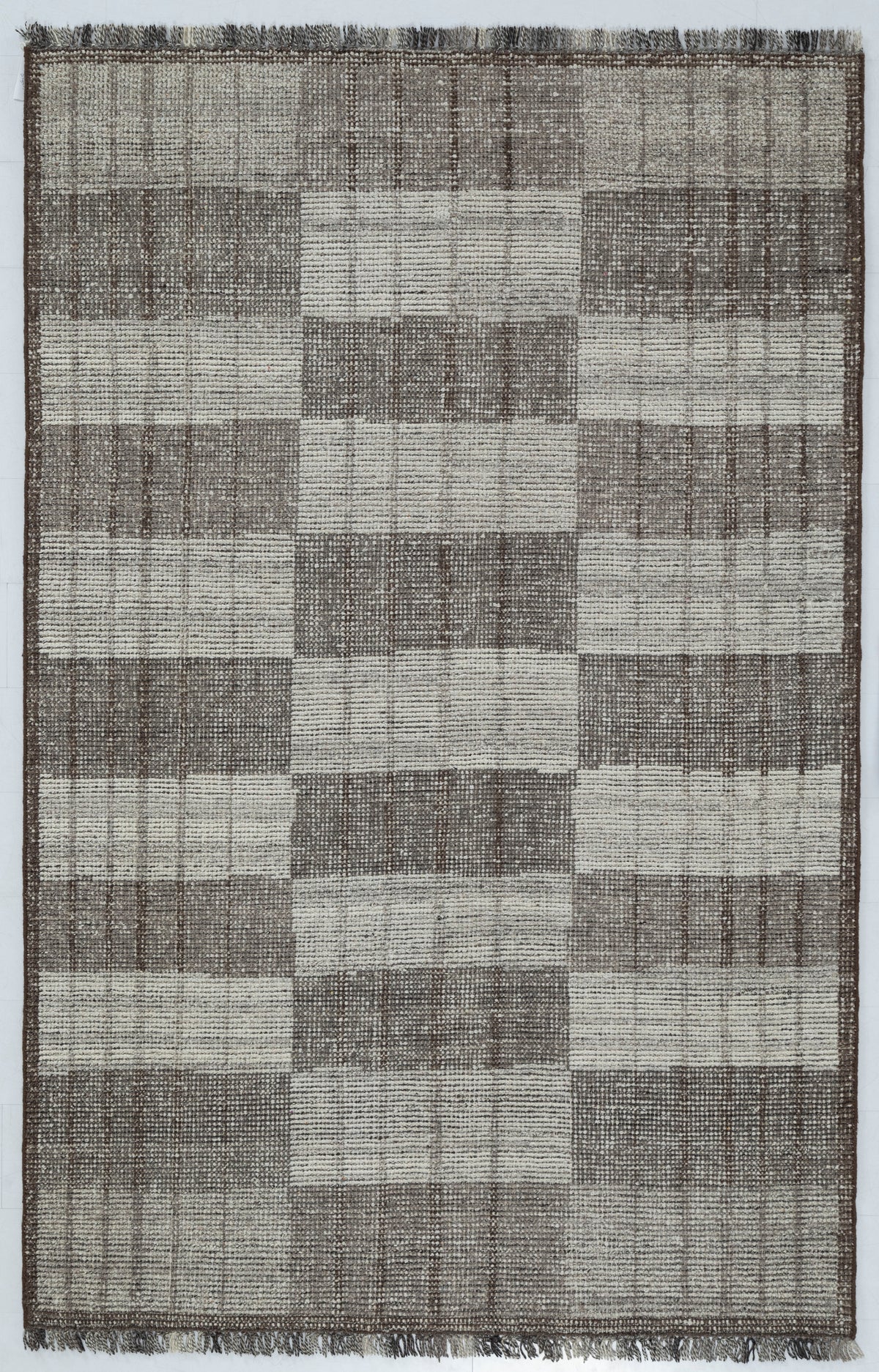 Geometric Checkerboard Hand Knotted Area Rug 5x8 gray