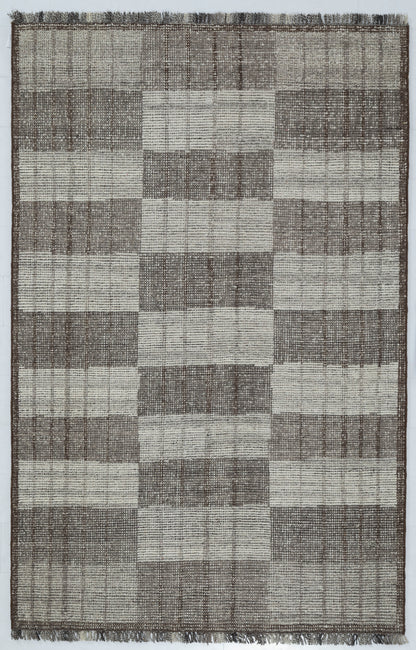 Geometric Checkerboard Hand Knotted Area Rug 5x8 gray