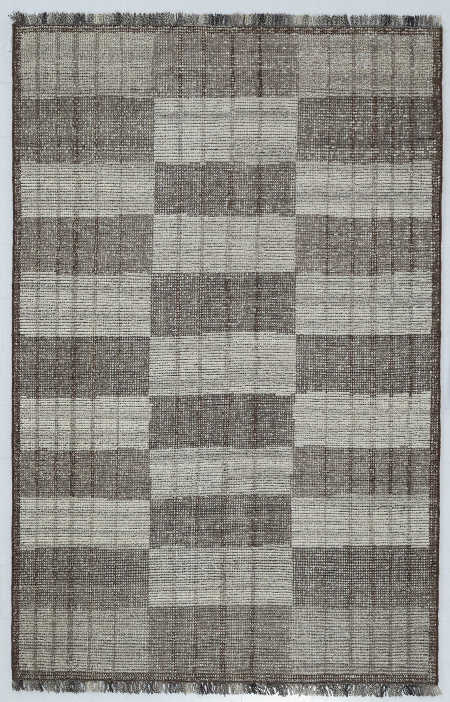 Geometric Checkerboard Hand Knotted Area Rug 5x8 gray