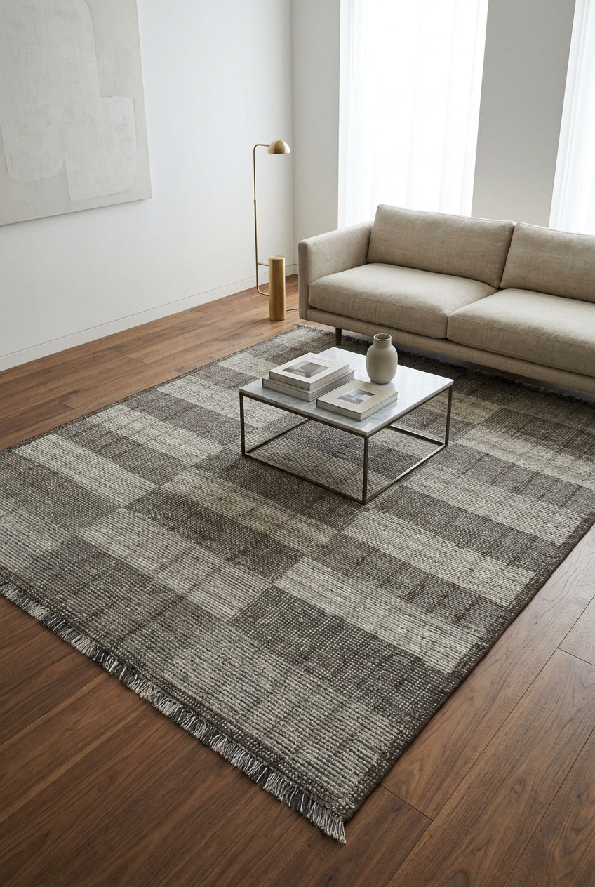 Geometric Checkerboard Hand Knotted Area Rug 5x8 gray
