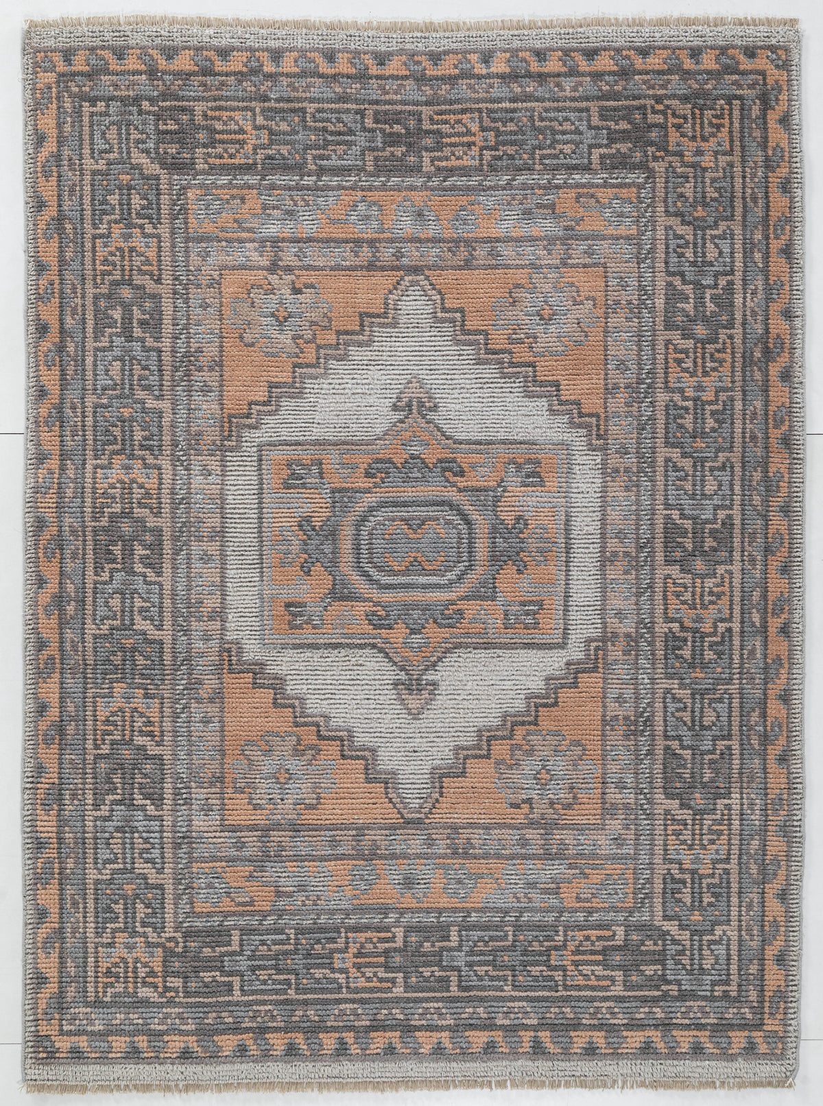 Tribal Medallion Hand Knotted Wool Area Rug 5x7 gray