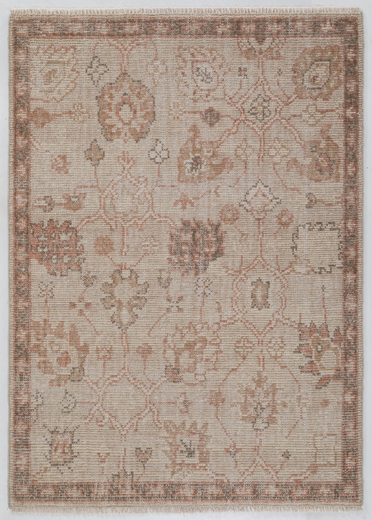 Botanical Lattice Hand Knotted Wool Rug beige 5x7
