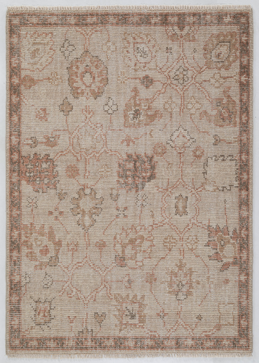 Botanical Lattice Hand Knotted Wool Rug beige 5x7