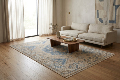 Mabira Tribal Medallion Hand Knotted Wool Rug beige 5x7 bhadohi carpet