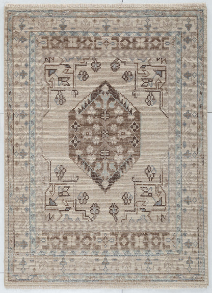 Hira Medallion Hand Knotted Wool Rug 57 beige bhadohi rugs