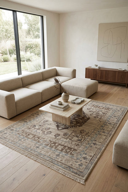 Hira Medallion Hand Knotted Wool Rug 57 beige bhadohi rugs