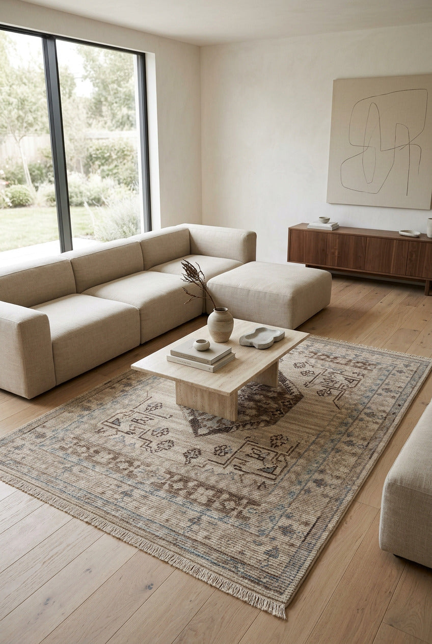 Hira Medallion Hand Knotted Wool Rug 57 beige bhadohi rugs