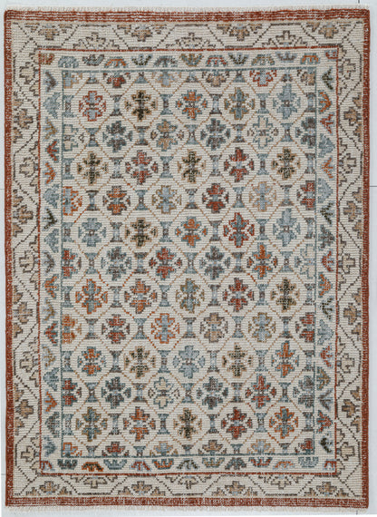 Geometric Lattice Hand Knotted Wool Carpet 5x7 beige rug