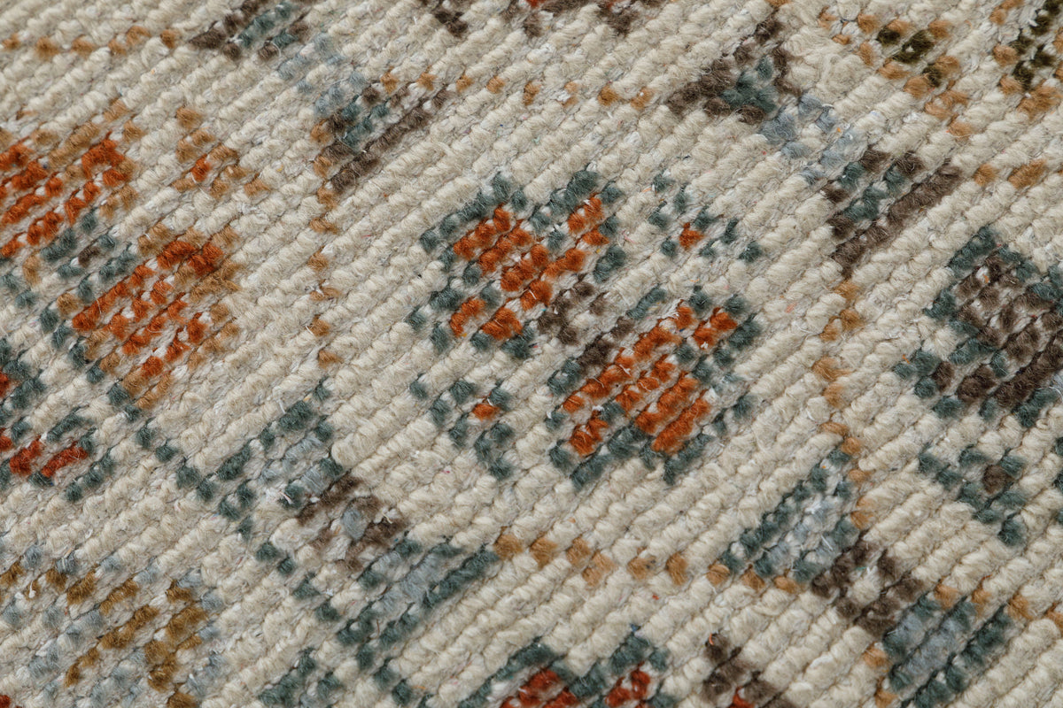 Geometric Lattice Hand Knotted Wool Carpet 5x7 beige rug