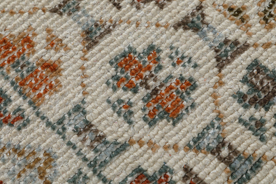 Geometric Lattice Hand Knotted Wool Carpet 5x7 beige rug