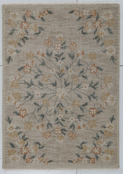Floral Radial Hand Knotted Wool Rug 5x7 beige carpets