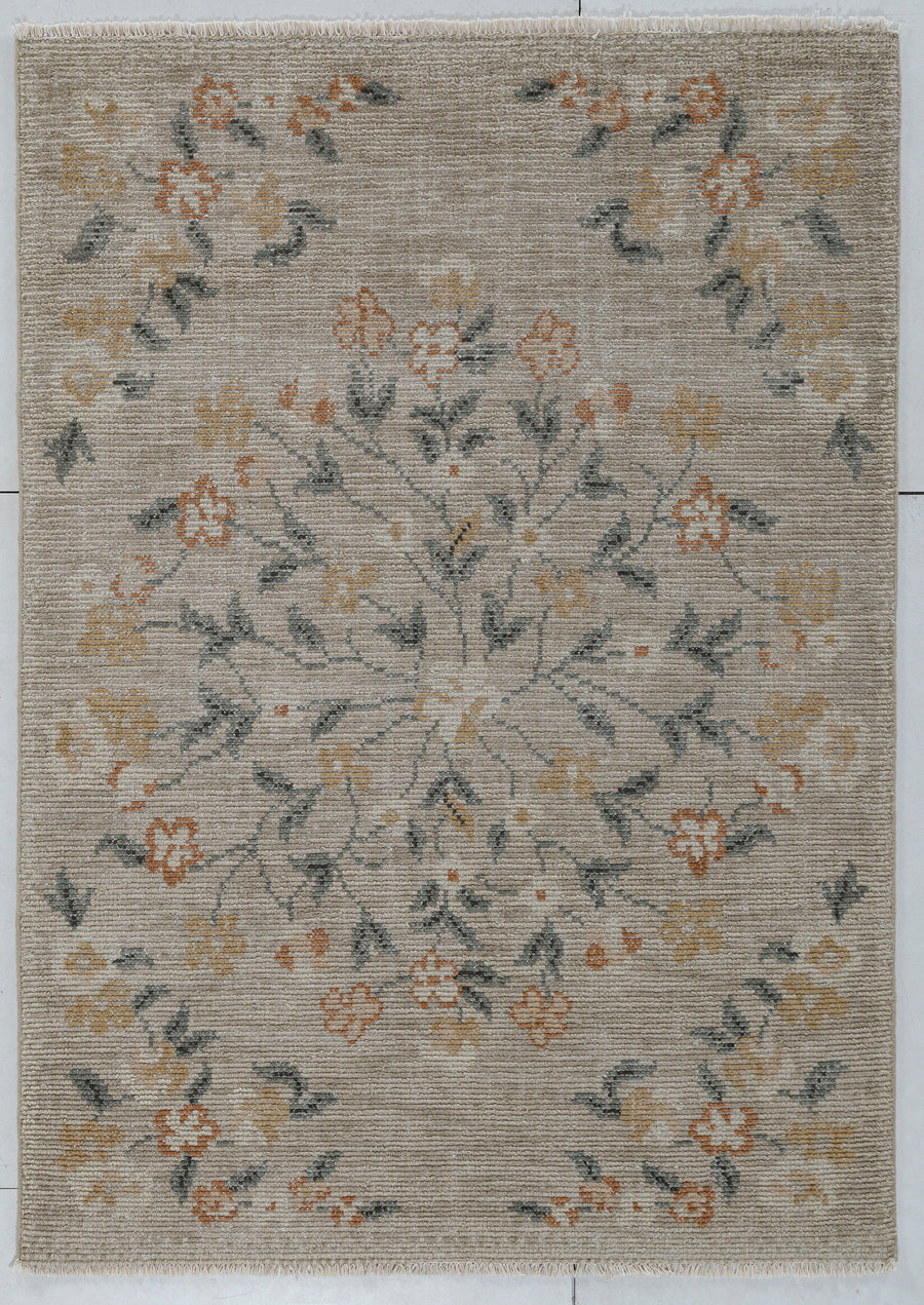 Floral Radial Hand Knotted Wool Rug 5x7 beige carpets