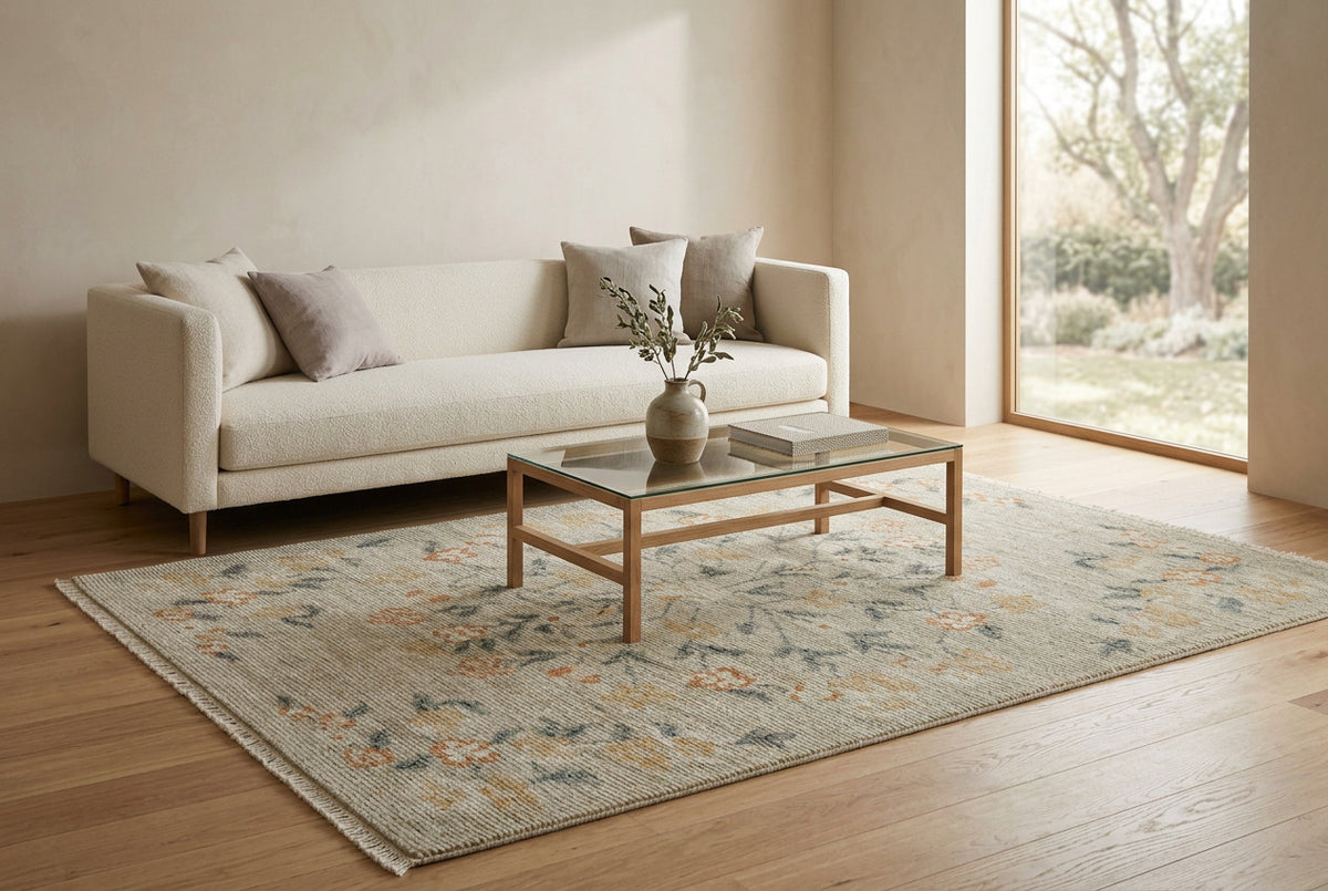 Floral Radial Hand Knotted Wool Rug