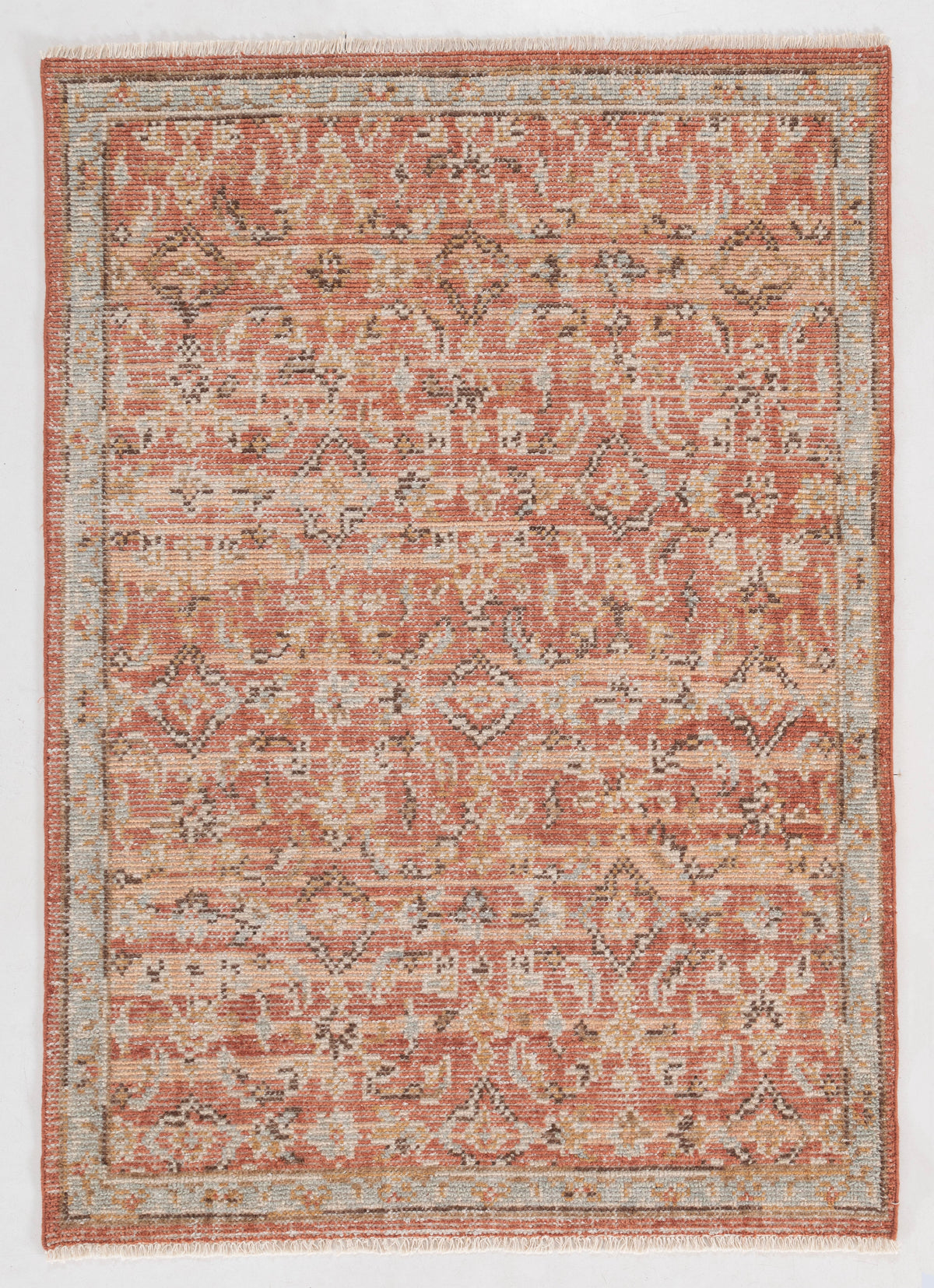 Vintage Geometric Lattice Hand Knotted Wool Rug 5x7 rust