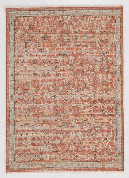 Vintage Geometric Lattice Hand Knotted Wool Rug 5x7 rust