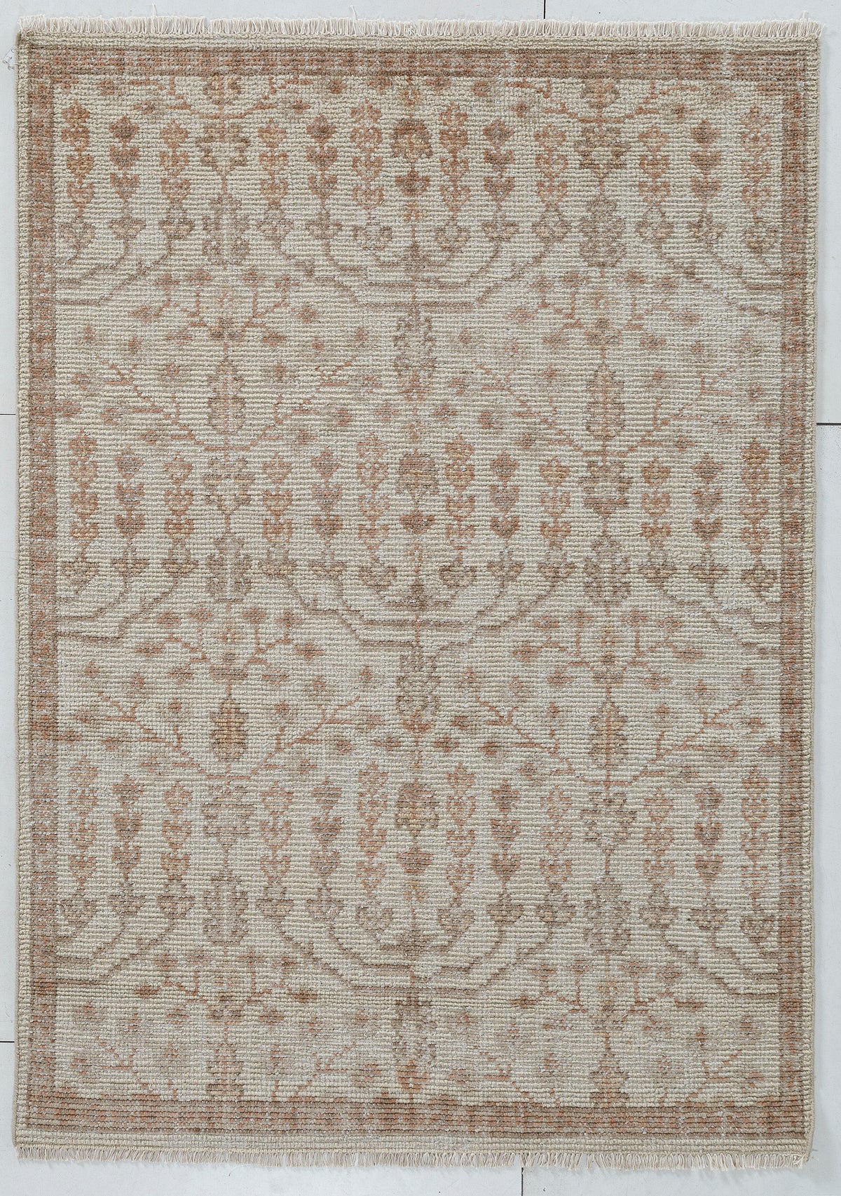 Cypress Tree Motif Hand Knotted Wool Rug 5x7 beige carpet 