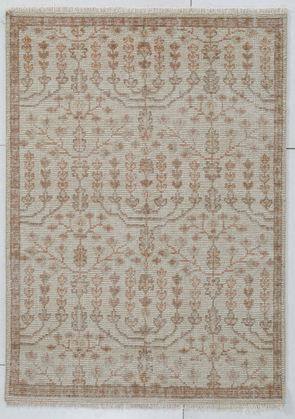 Cypress Tree Motif Hand Knotted Wool Rug 5x7 beige carpet 