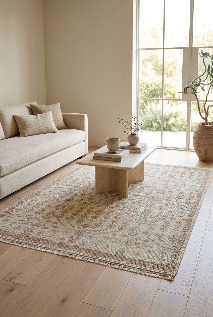 Cypress Tree Motif Hand Knotted Wool Rug 5x7 beige carpet 