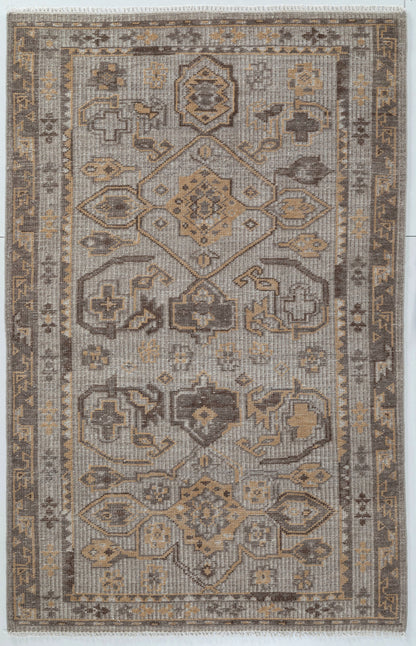Double Medallion Tribal Hand Knotted Wool Carpet 5x8 brown beige