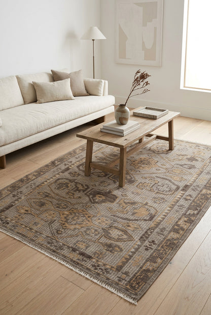 Double Medallion Tribal Hand Knotted Wool Carpet 5x8 brown beige