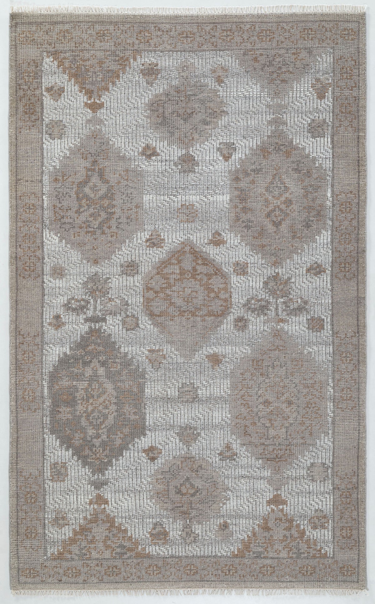 Arnald Medallion Hand Knotted Wool Area Rug 5x8 brown beige