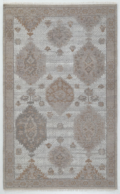 Arnald Medallion Hand Knotted Wool Area Rug 5x8 brown beige