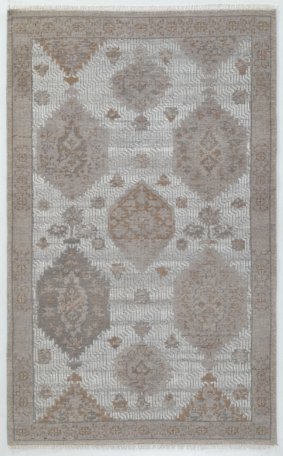 Arnald Medallion Hand Knotted Wool Area Rug 5x8 brown beige