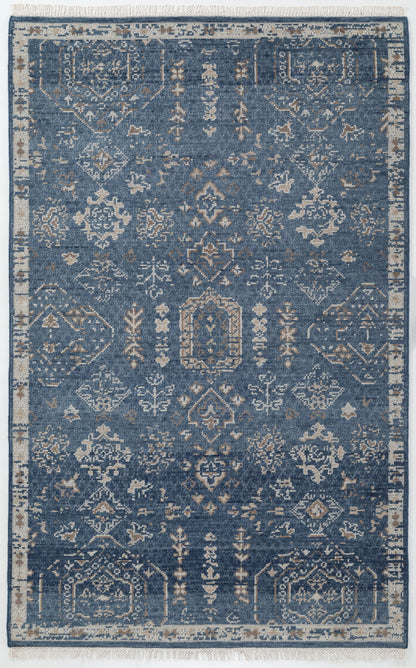Mogul Hand Knotted Wool Rug 5x8  Dark Blue Teal rug