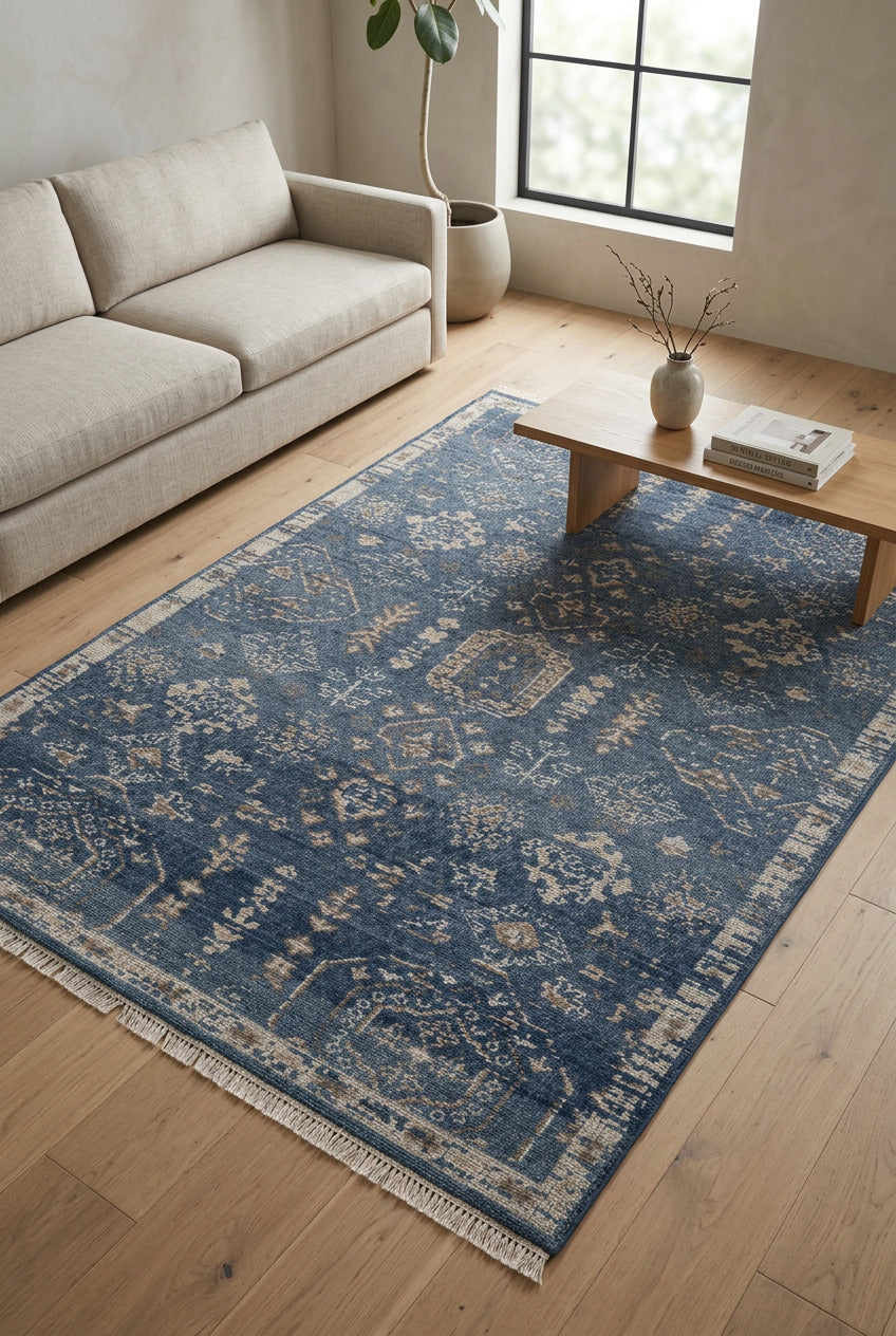 Mogul Hand Knotted Wool Rug 5x8  Dark Blue Teal rug