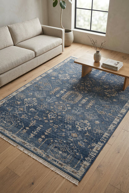 Mogul Hand Knotted Wool Rug 5x8  Dark Blue Teal rug