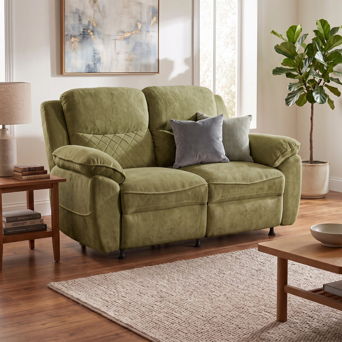 2 seater charcoal green power recliner sofa 