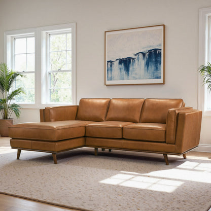 Chase Genuine Leather Sectional Left Facing Sofa Tan Leather 90.90 inches