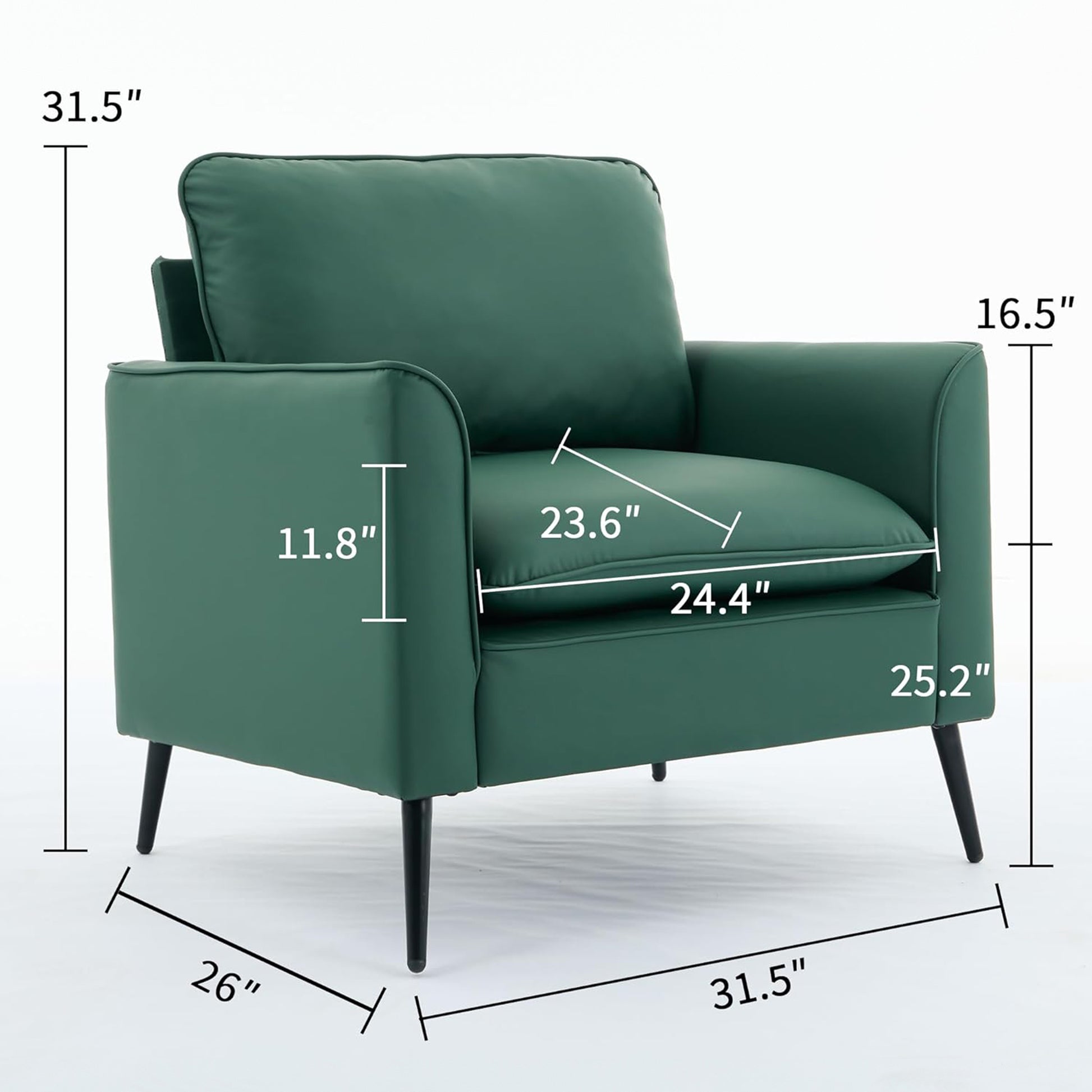 Green Leather Upholstered Sofa Chair 2PC Casual Living Room Balcony Bedroom Lounge Set