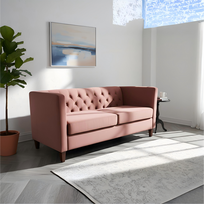 Button Tufted Velvet 3-Seater Sofa Rose Gold