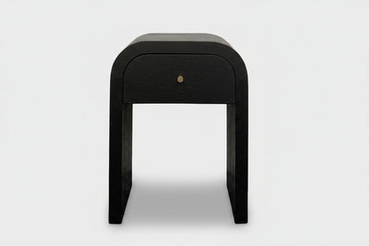 Curved black wooden side table with 1 drawer Nightstand Side End Table with Rounded Edge Tabletop for Bedroom Living Room