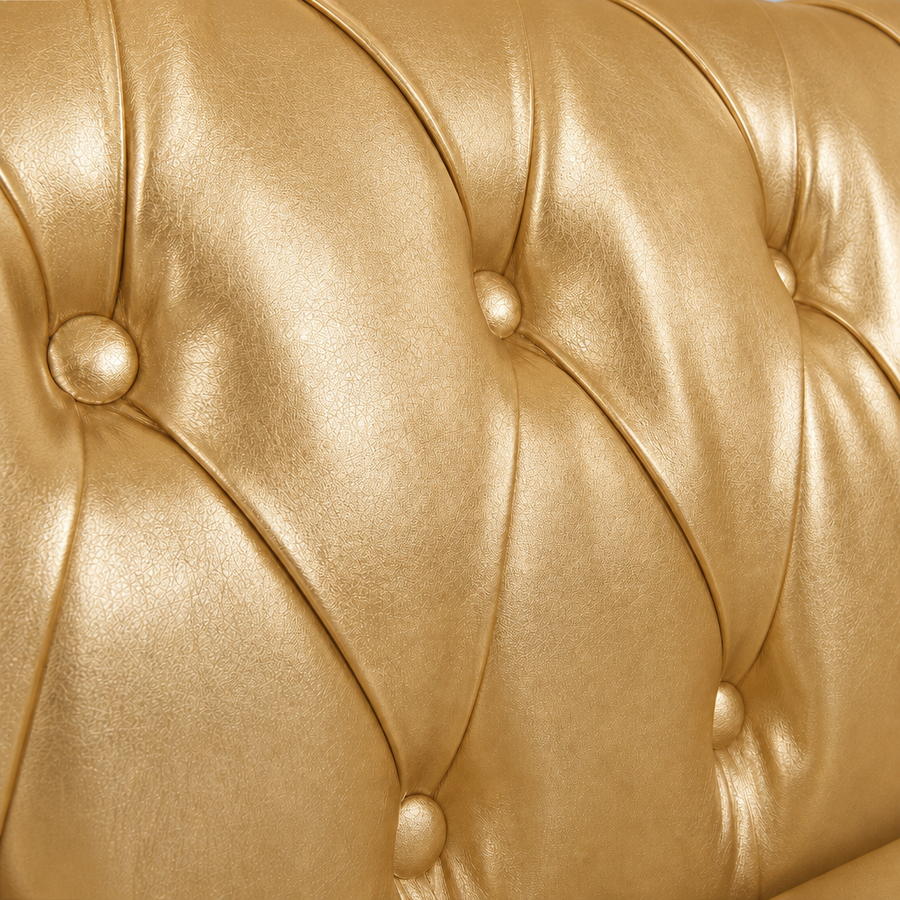 Gold PU Leather 3 Seater round arm sofa