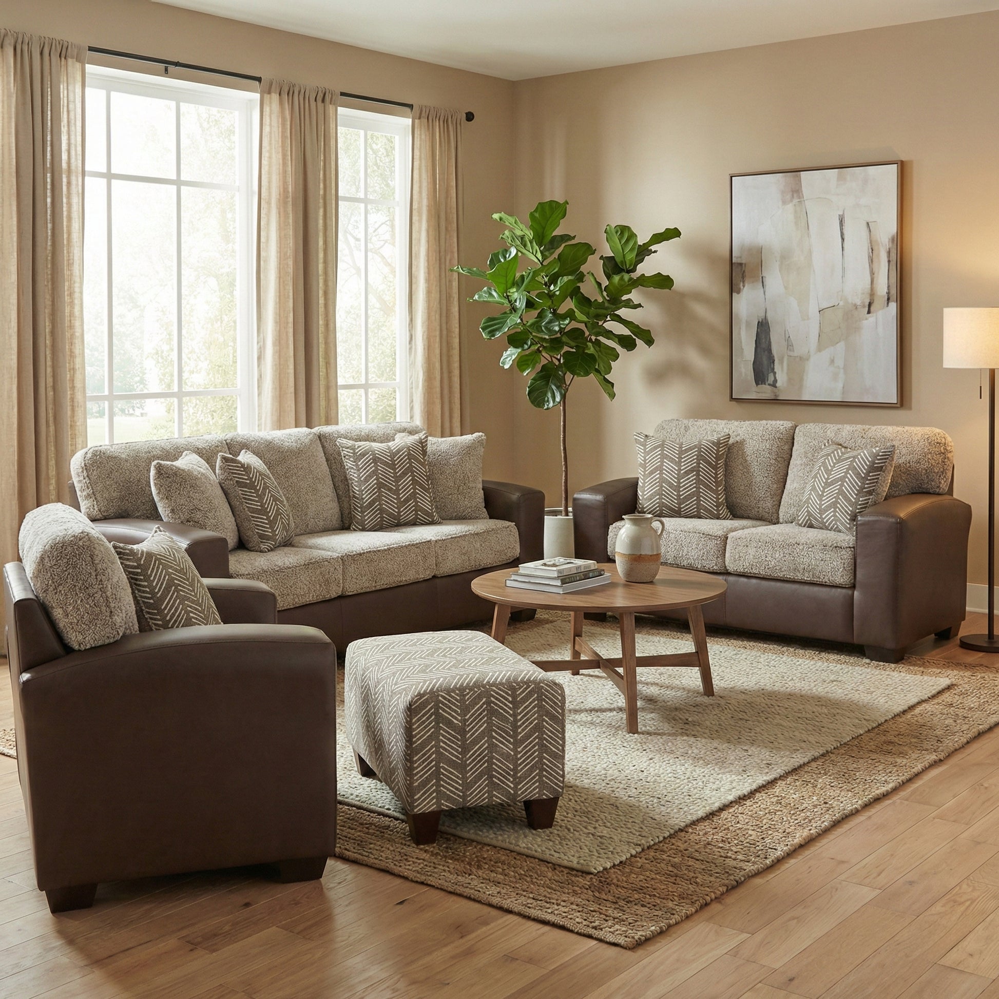 Brown Faux Leather Sofa Set