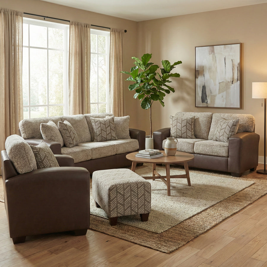 Brown Faux Leather Sofa Set