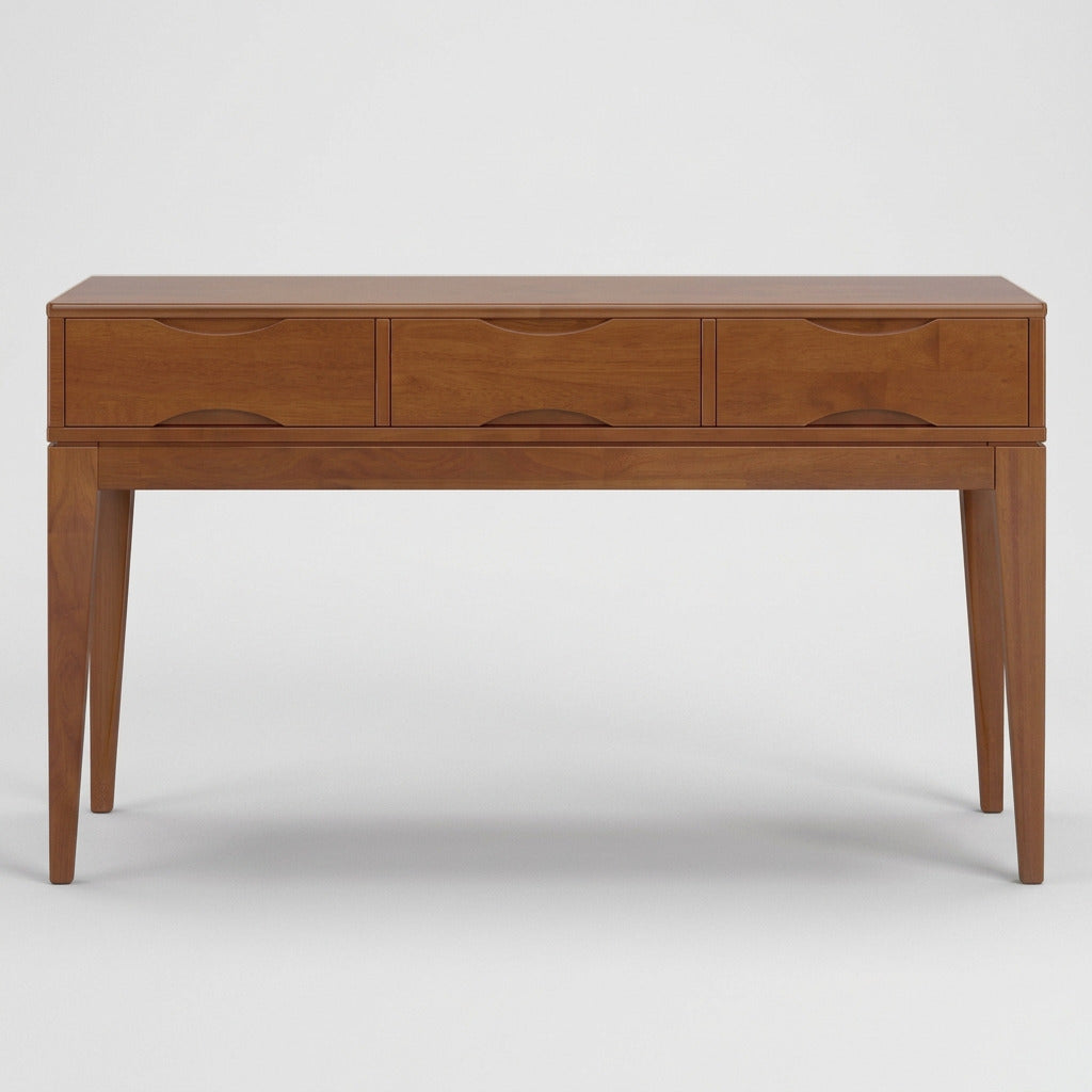 Alderglen 54 inch Wide Solid Wood Mid-Century Modern Console Sofa Table in Teak Brown