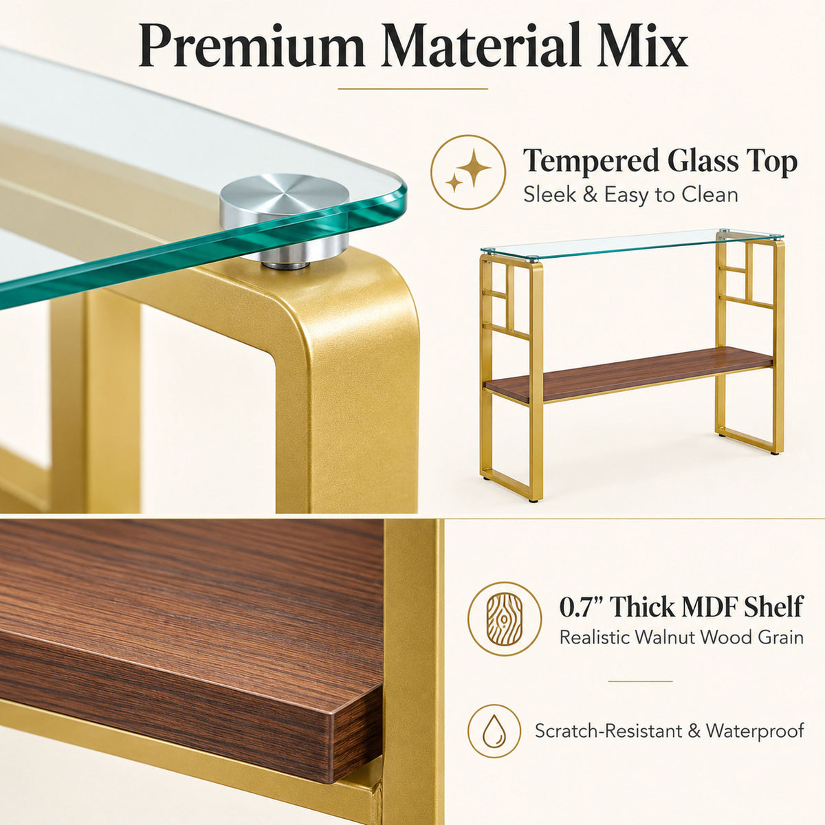 side table with metal frame and glass top